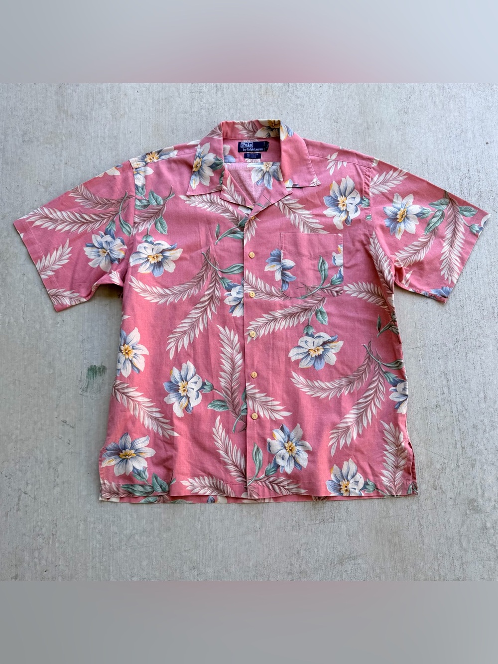 Vintage Polo Ralph Lauren Aloha Camo Shirt All Over Print Floral Linen Blend L